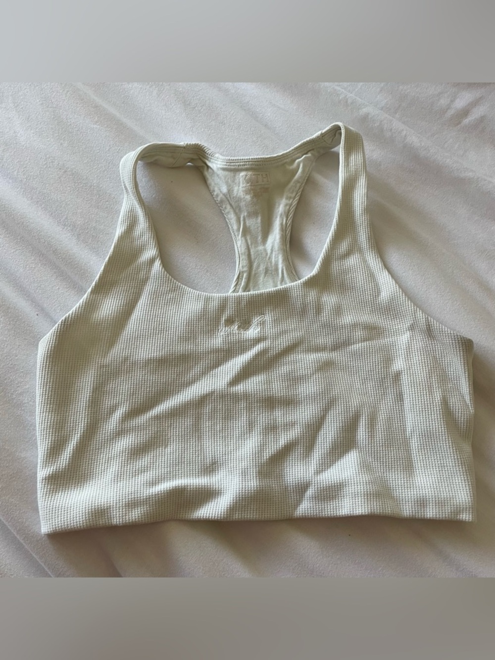 Keith White Ribbed Racerback Crop Top/ Sports Bra - Picture 3 of 6